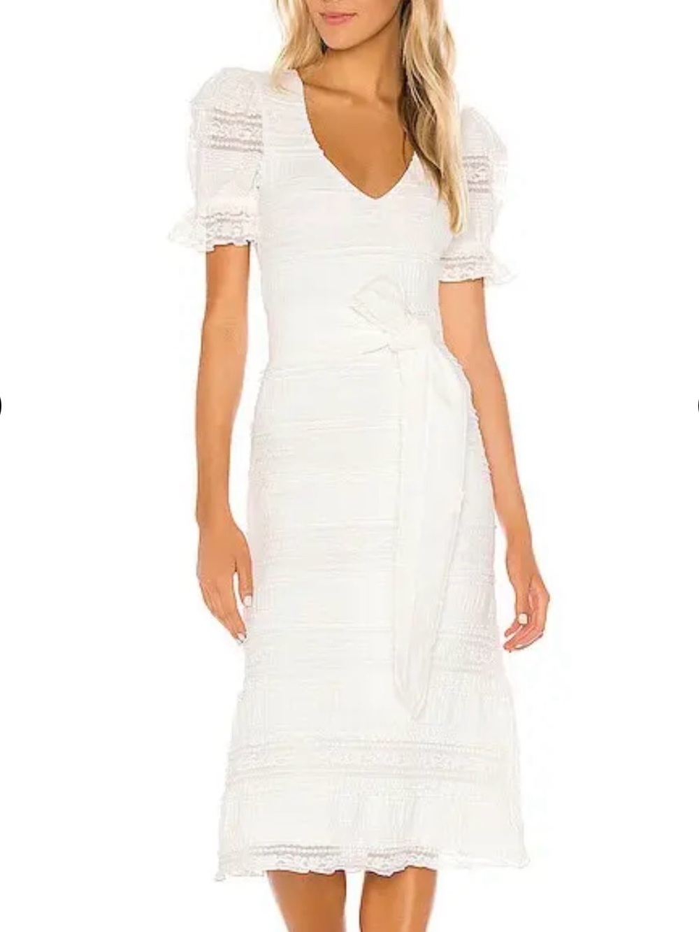 Revolve Tularosa White Lace Puff Sleeve Midi Dress Size S Belted Cottagecore